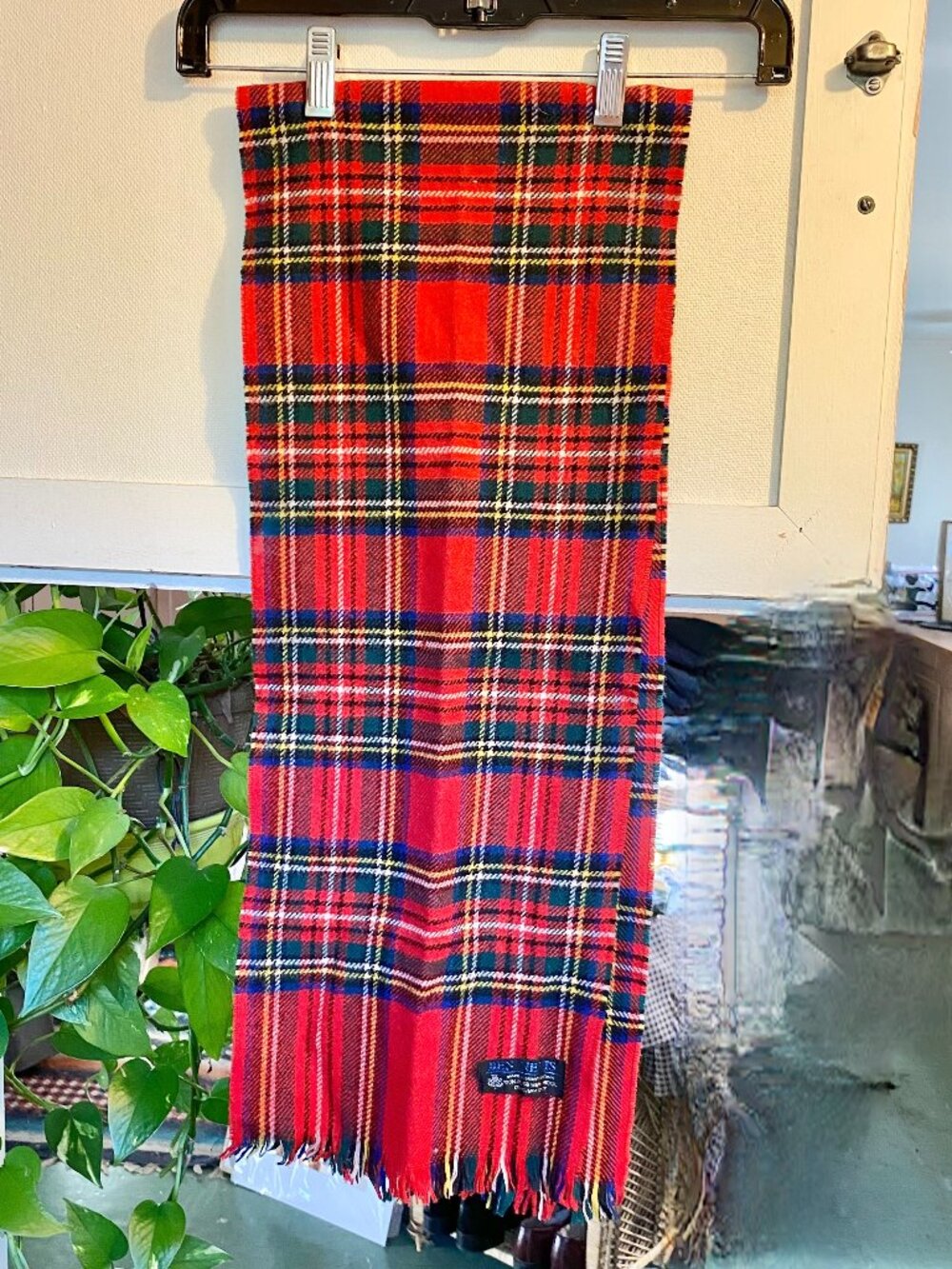 Vintage 100% Wool Scarf Ben Nevis Red Tartan Plaid Made in Great Britain